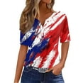 thumbnail image 1 of Mlqidk American Flag Shirt Women Patriotic Independence Day Short Sleeve Tee Tops Stars and Stripes V Neck T-Shirt Vermilion 3XL, 1 of 4