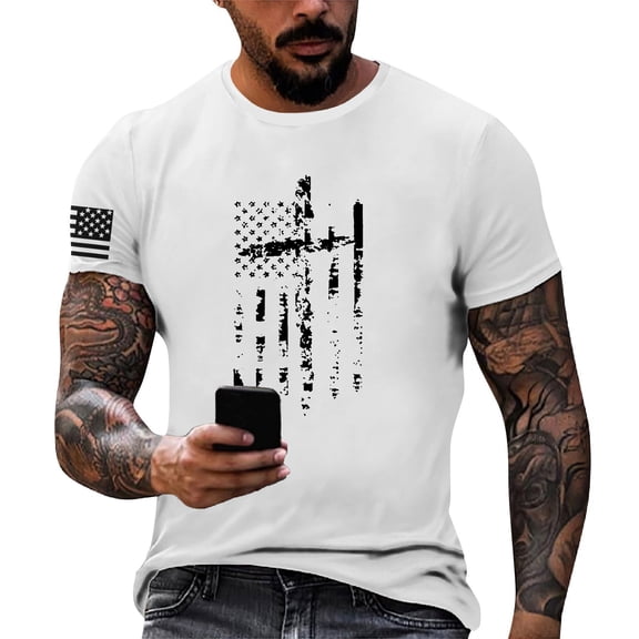 Mlqidk American Flag Shirts for Men Patriotic 4th Of July Independence Day Tshirts Memorial Day Tee Tops Casual Crew Neck Short Sleeve Hawaiian Shirts White M