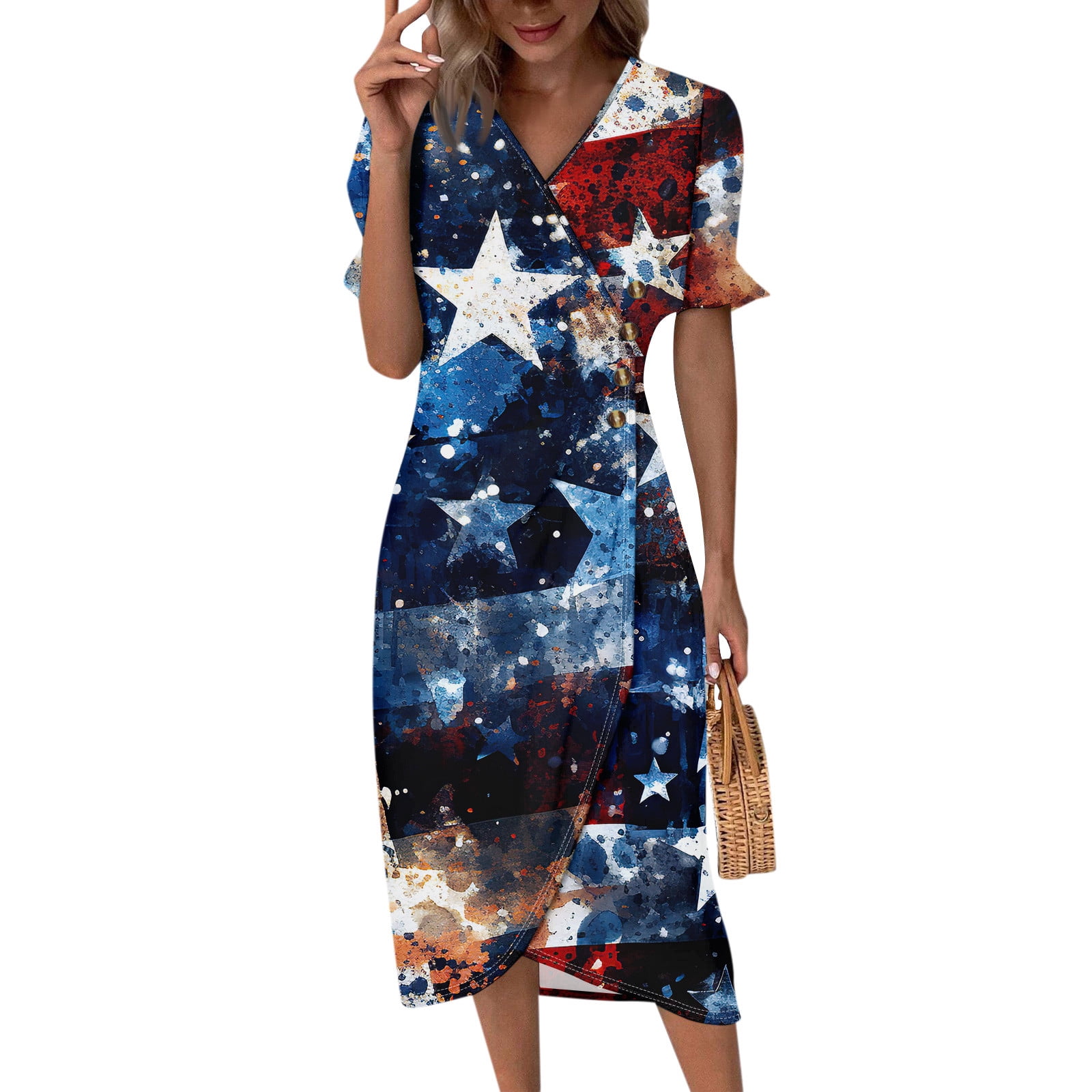 Mlqidk American Flag Wedding Guest Dress Patriotic Wedding Guest Dress ...