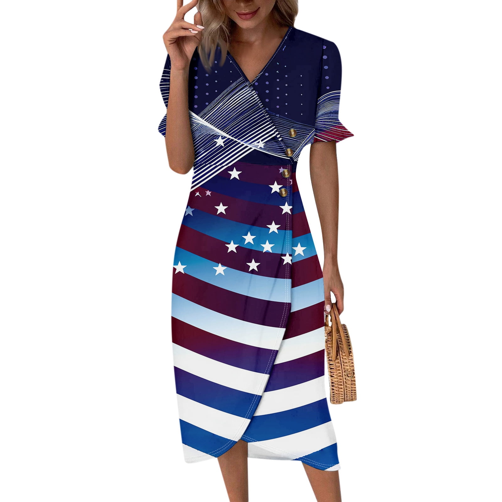 Mlqidk American Flag Wedding Guest Dress Patriotic Wedding Guest Dress ...