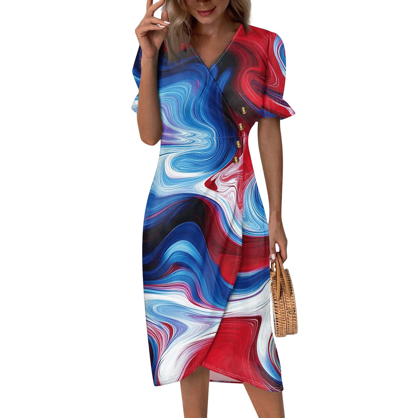 Mlqidk American Flag Wedding Guest Dress Patriotic Wedding Guest Dress ...