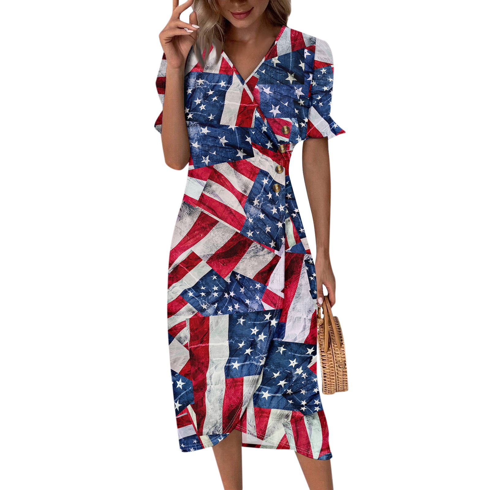 Mlqidk American Flag Wedding Guest Dress Patriotic Wedding Guest Dress ...