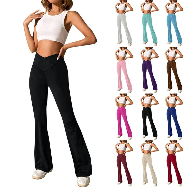 Mlqidk Black Flare Yoga Pants for Women - Soft High Waist Bootcut Leggings  Tall & Long Palazzo Pants for Women Hot Pink XXXL