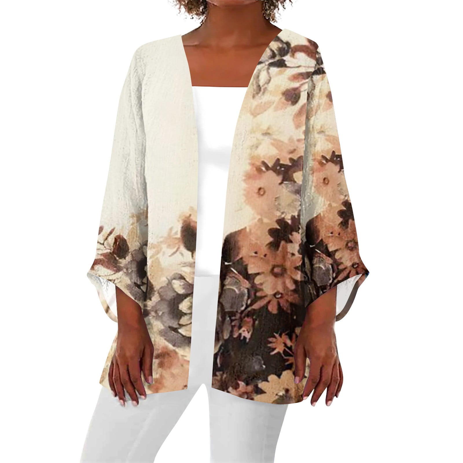 Mlqidk Black Kimonos for Women Open Front Cotton Linen Cardigans Summer