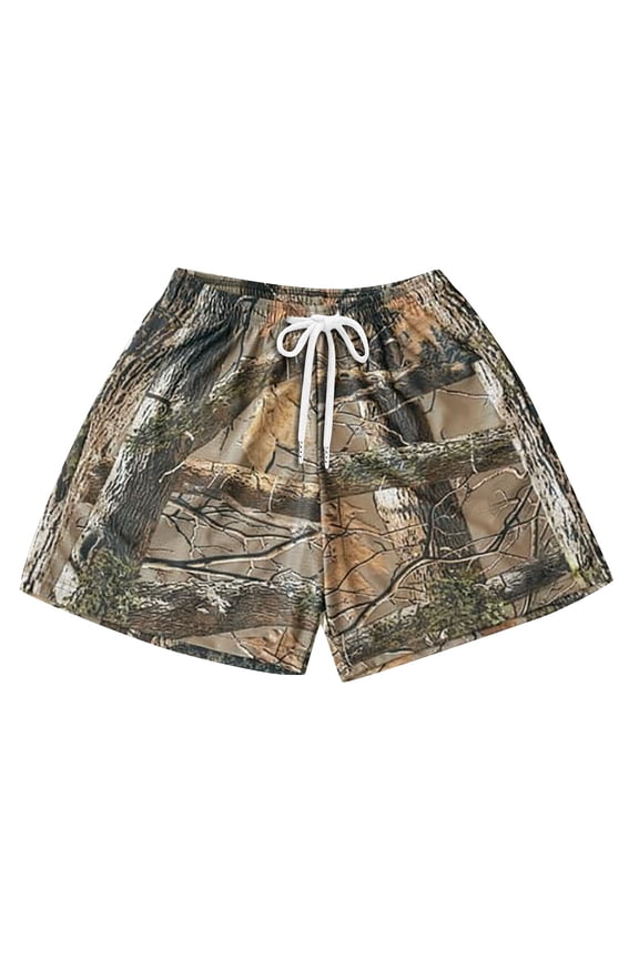 TQWQT Camo Cargo Shorts for Men Unisex Sports Camouflage Pants Hunting Tree Quick Drying Elastic Waist Mesh Shorts 4XL