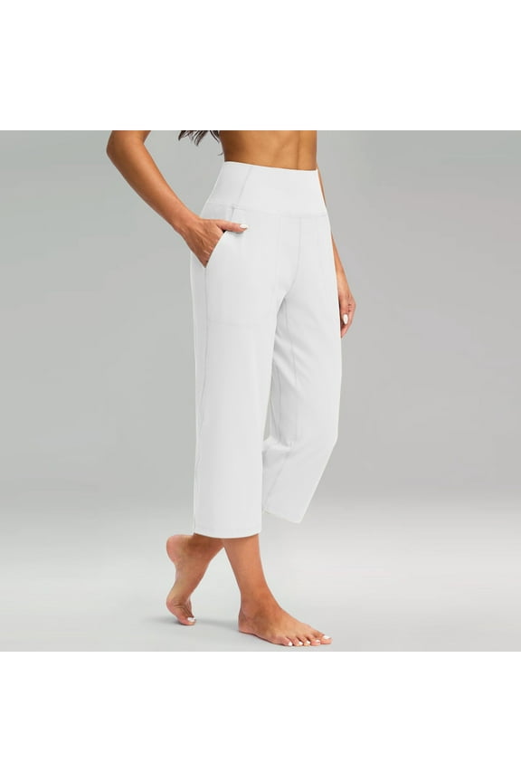 TQWQT Capri Leggings for Women High Waist Leggings Yoga Capris Straight Leg Capri Pants with Pockets Workout Tummy Control Cropped Pants White 2XL