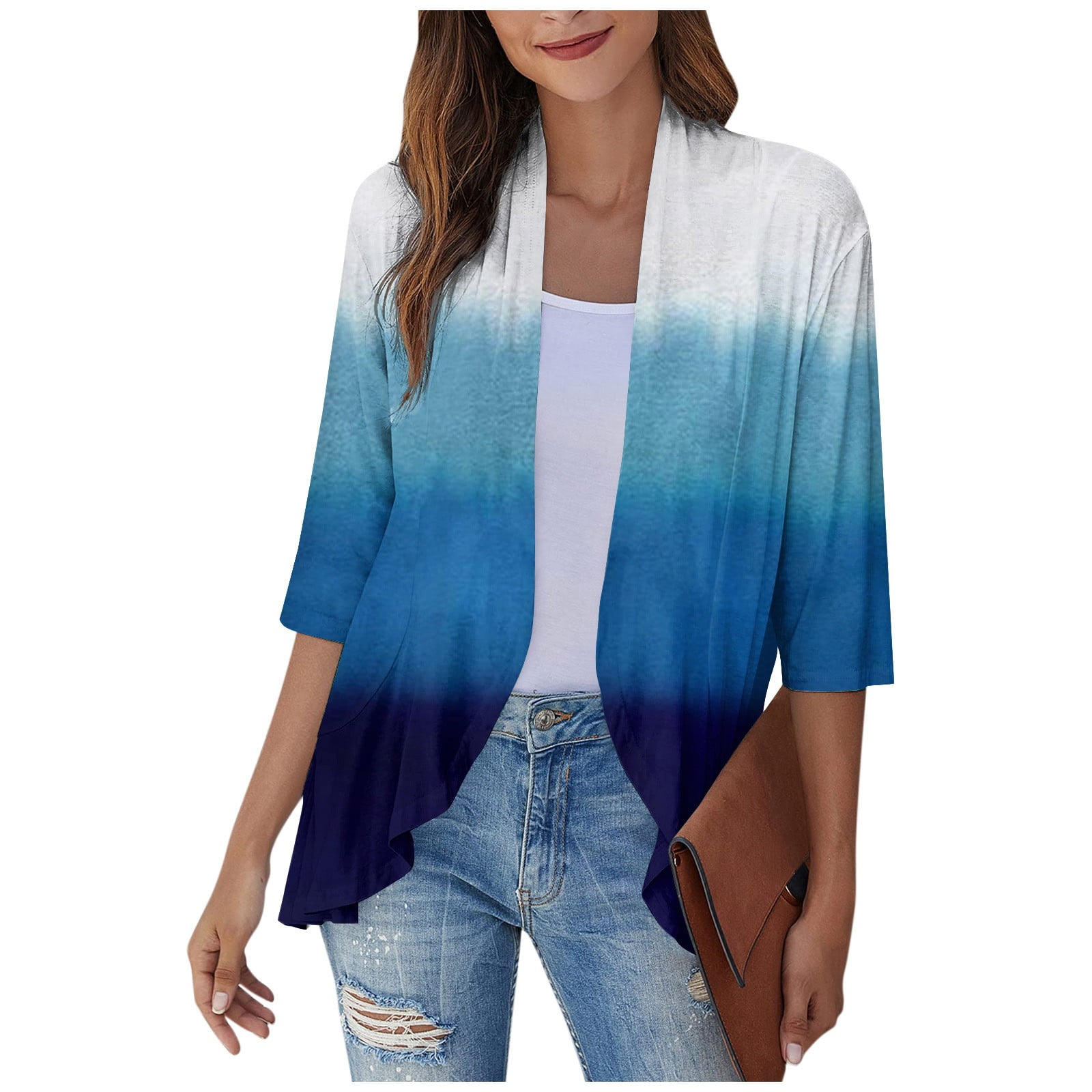 Mlqidk Cardigan for Women Open Front 3/4 Sleeve Cardigans for Women Lightweight Summer Drape