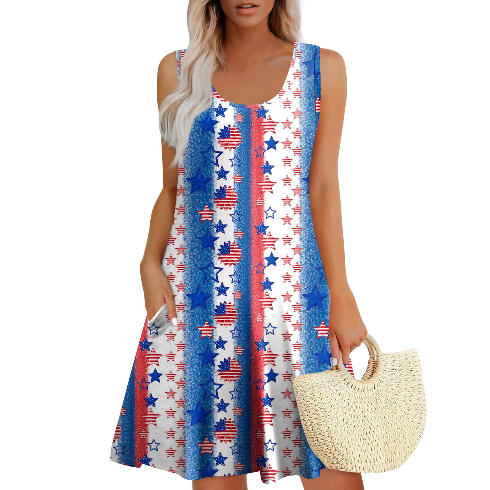 Women's Plus Size Sleeveless Dress - Polka Dot Floral Summer Casual Dress