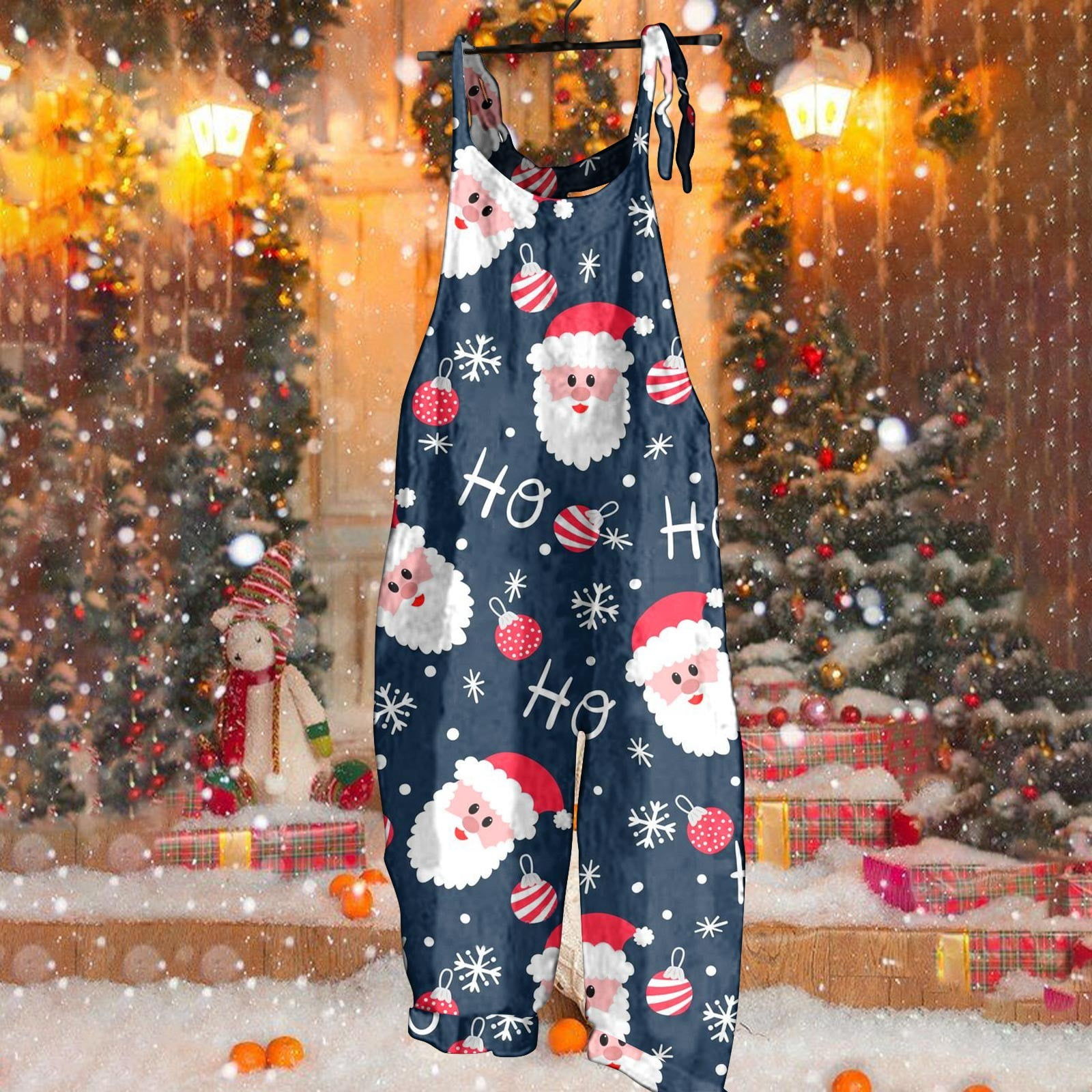 Mlqidk Christmas Overalls Womens Cute Santa Claus Printed Rompers