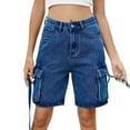 thumbnail image 1 of Mlqidk Jean Bermuda Shorts Womens High Waisted Trendy Bermuda Shorts Stretchy Denim Shorts Wide Leg Knee Length Casual Jorts with Pockets Dark Blue S, 1 of 5