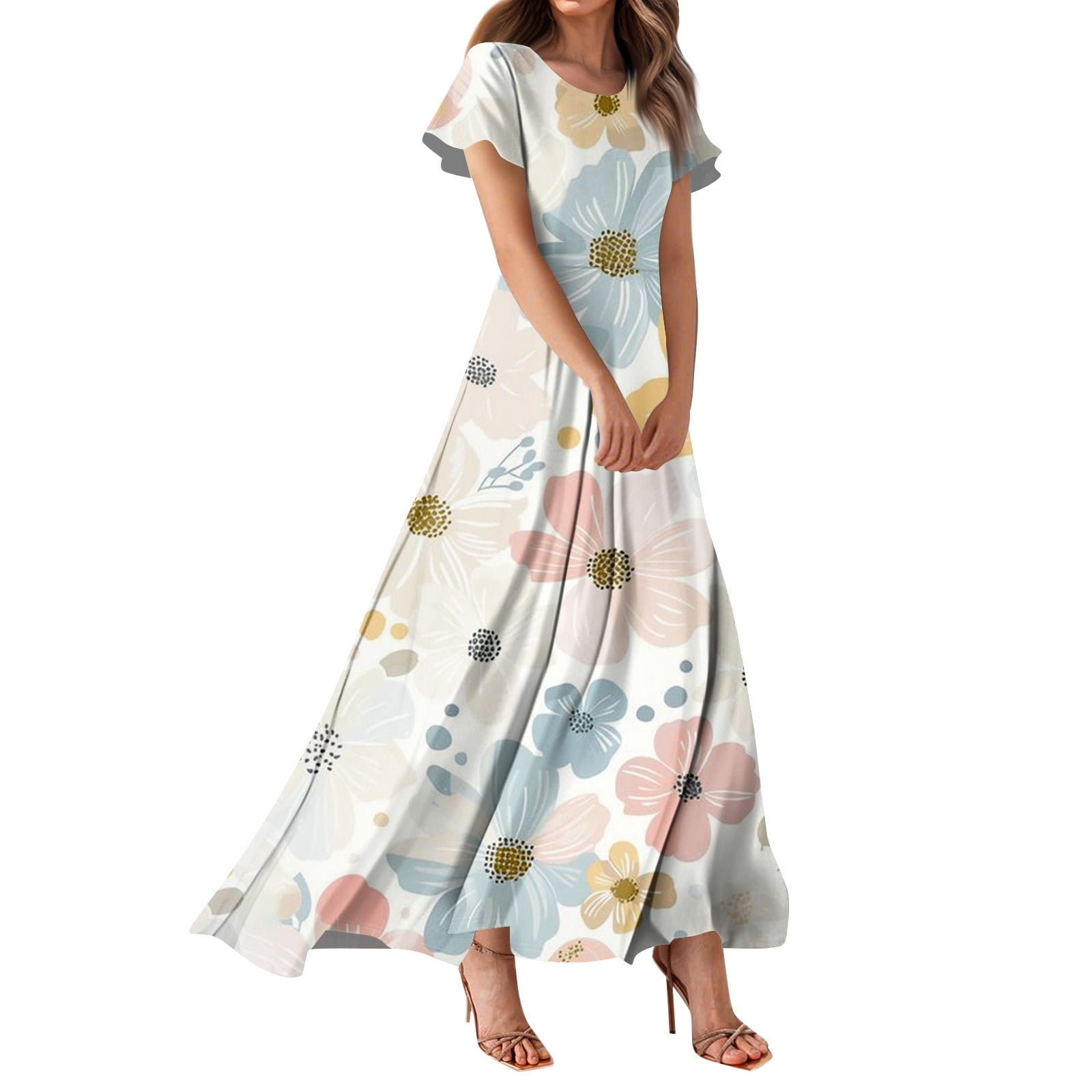 Mlqidk Dresses for Women 2025 Boho Floral Print Maxi Dresses Modest Short  Sleeve Church Dresses Fashion V Neck Dress Vestidos De Verano Para Mujer -  Walmart.com