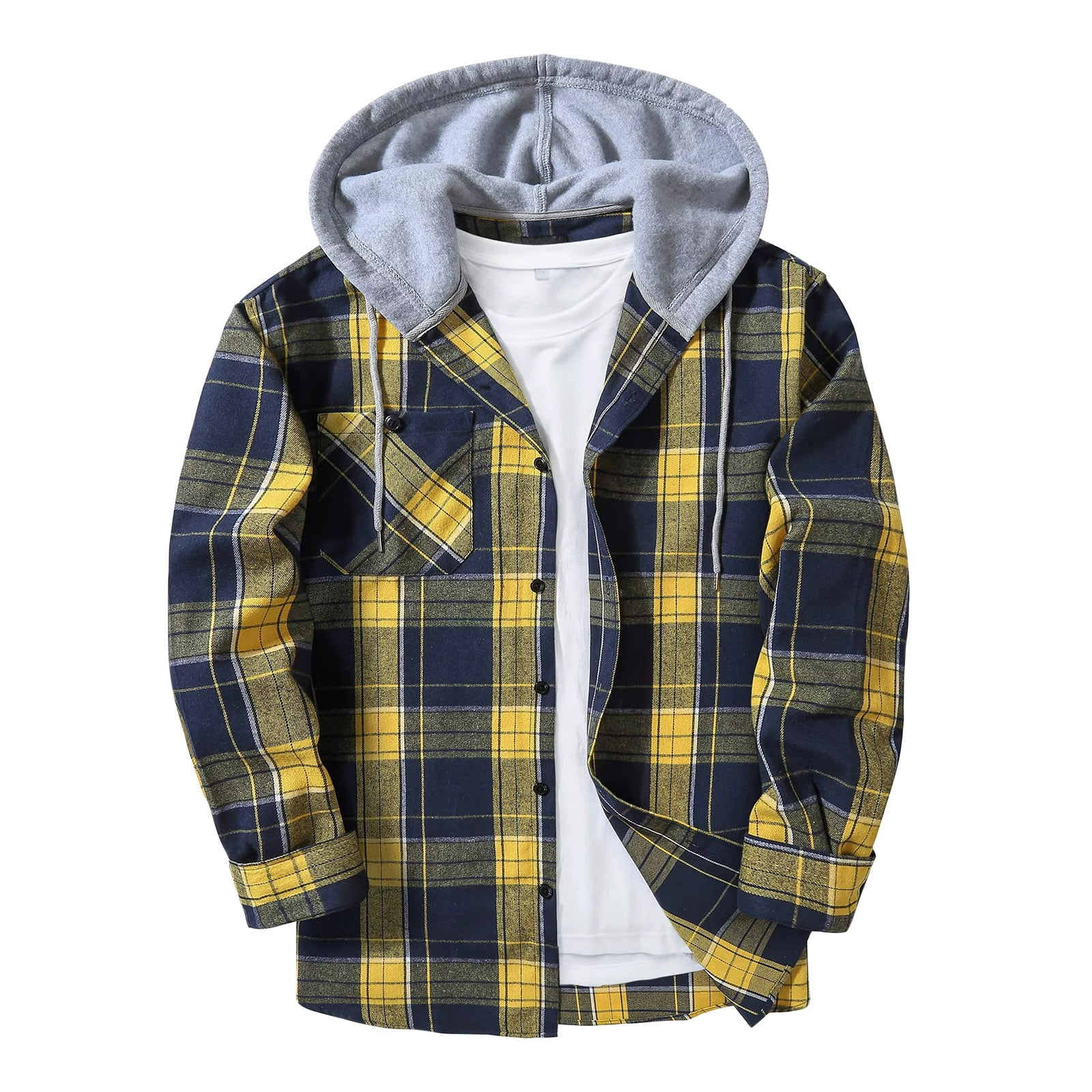 Mlqidk Flannel Hoodies for Men Casual Button Down Plaid Long Sleeve ...