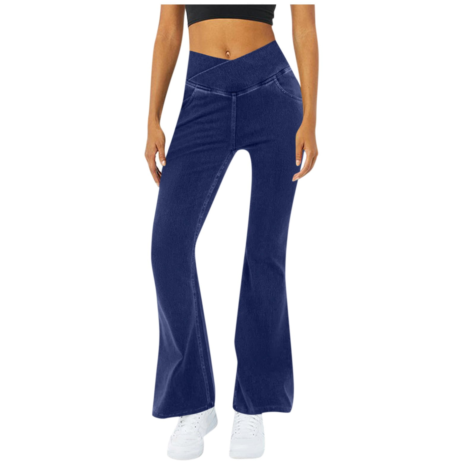 Women's Light Blue Curvy High Rise Flare Buttoned Jeans Pants