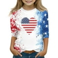 thumbnail image 1 of Mlqidk Girls 3/4 Sleeve T Shirts Kids 4th Of July American Flag T-Shirts Independence Day Tees Cute Red White and Blue Tops Kids Wine 12-13Y, 1 of 5