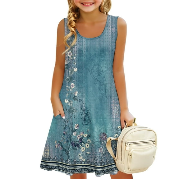 Mlqidk Girls Casual Summer Dresses Size 10-12 Vacation Beach Bathing Suit Cover Up Sleeveless Trendy Dresses Plus Size Tween Girls Tank Sun Dresses Hot Pink 10-12 Years