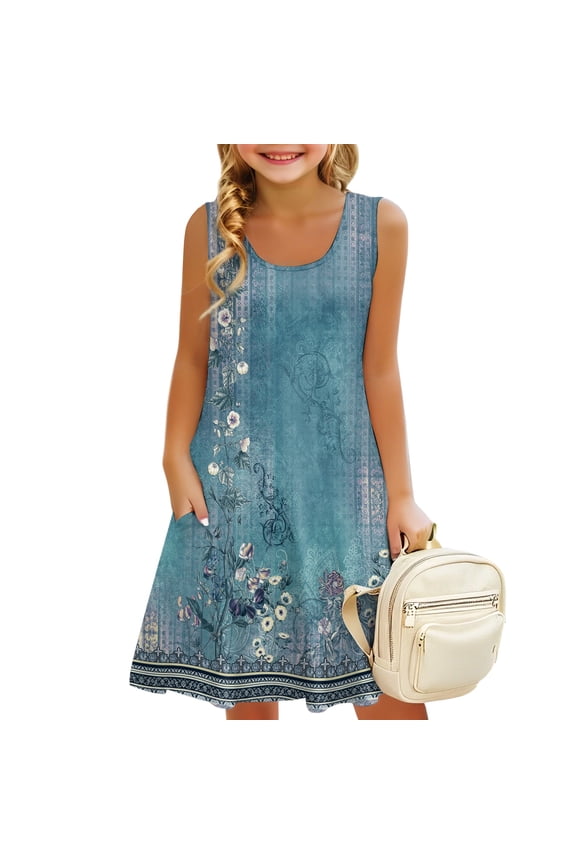 Girls Casual Summer Dresses Size 10-12 Vacation Beach Bathing Suit Cover Up Sleeveless Trendy Dresses Plus Size Tween Girls Tank Sun Dresses Hot Pink 10-12 Years