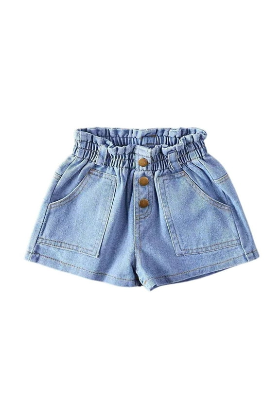 Mlqidk Girls Jeans Shorts Size 10-12 Summer Beach Elastic Jeans Shorts Kid Plus Size Wide legs Mini Shorts with Pocket Blue 7-8 Years