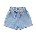 thumbnail image 1 of Mlqidk Girls Jeans Shorts Size 10-12 Summer Sports Elastic Belt Jeans Shorts Kids Plus Size Wide legs Mini Shorts with Pockets Sky Blue 5-6 Years, 1 of 3