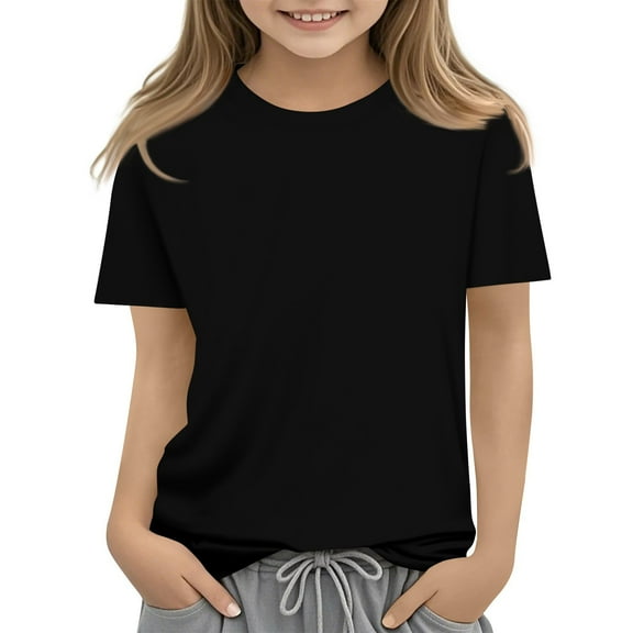 Mlqidk Girls Size 10-12 Black Basic Shirt Teen Girls Plain Shirts Crew Neck Short Sleeve T-Shirts Tween Girls Cute Summer Tops 150