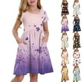 thumbnail image 1 of Mlqidk Girls Summer Dress Size 10-12 Twirl Beach floral print Short Sleeve Dresses Summer Kids Crew Neck Princess Vacation Outfits Party Sun Dresses 4-5 Years, 1 of 5