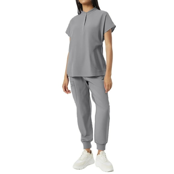 Mlqidk Gray Scrubs Sets for Women Comfortable Nurse Uniform Crew Neck Top & Jogger Pant with Pockets Medical Scrub Set Gray S