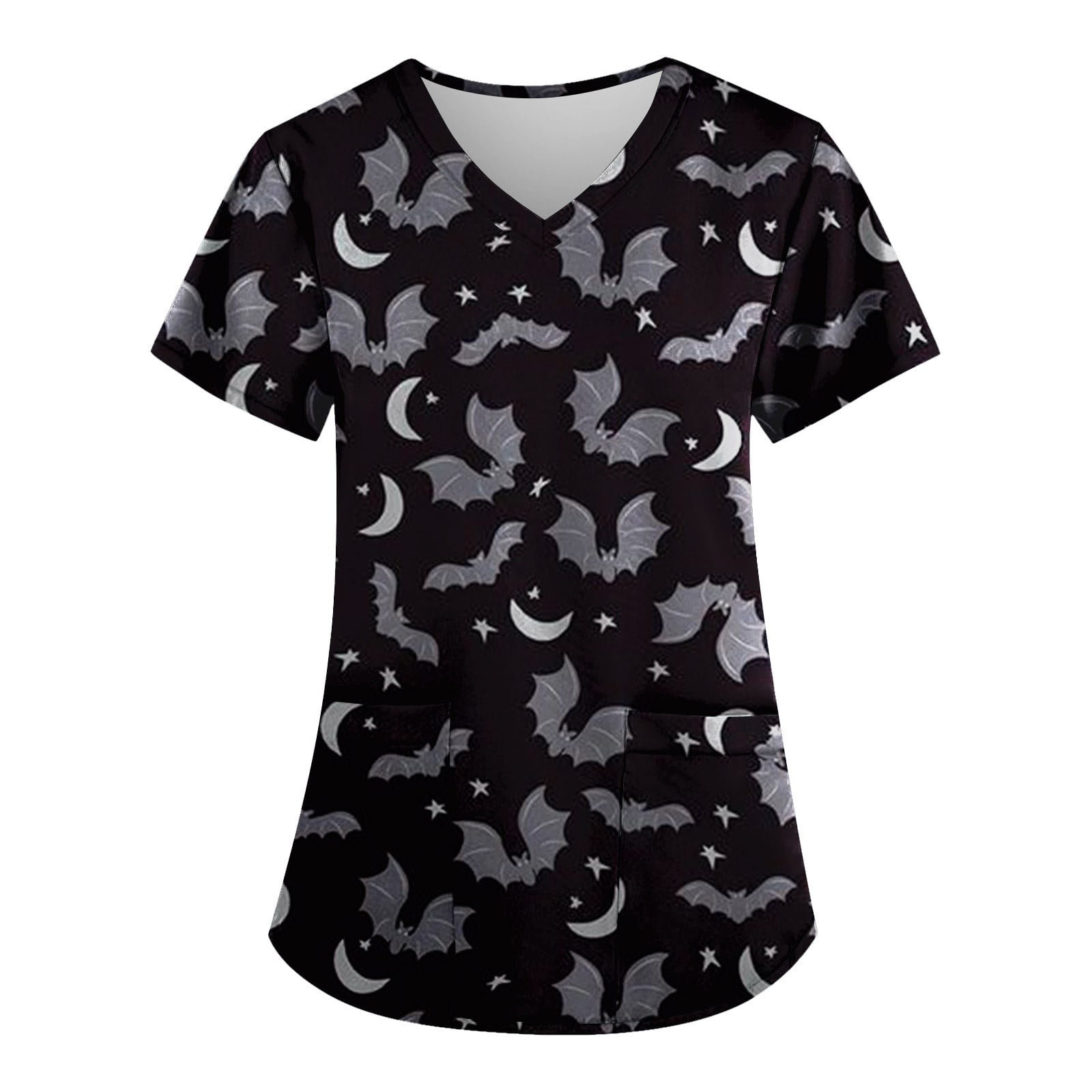 Mlqidk Halloween Scrubs for Women Pockets Plus Size VNeck Short Sleeve