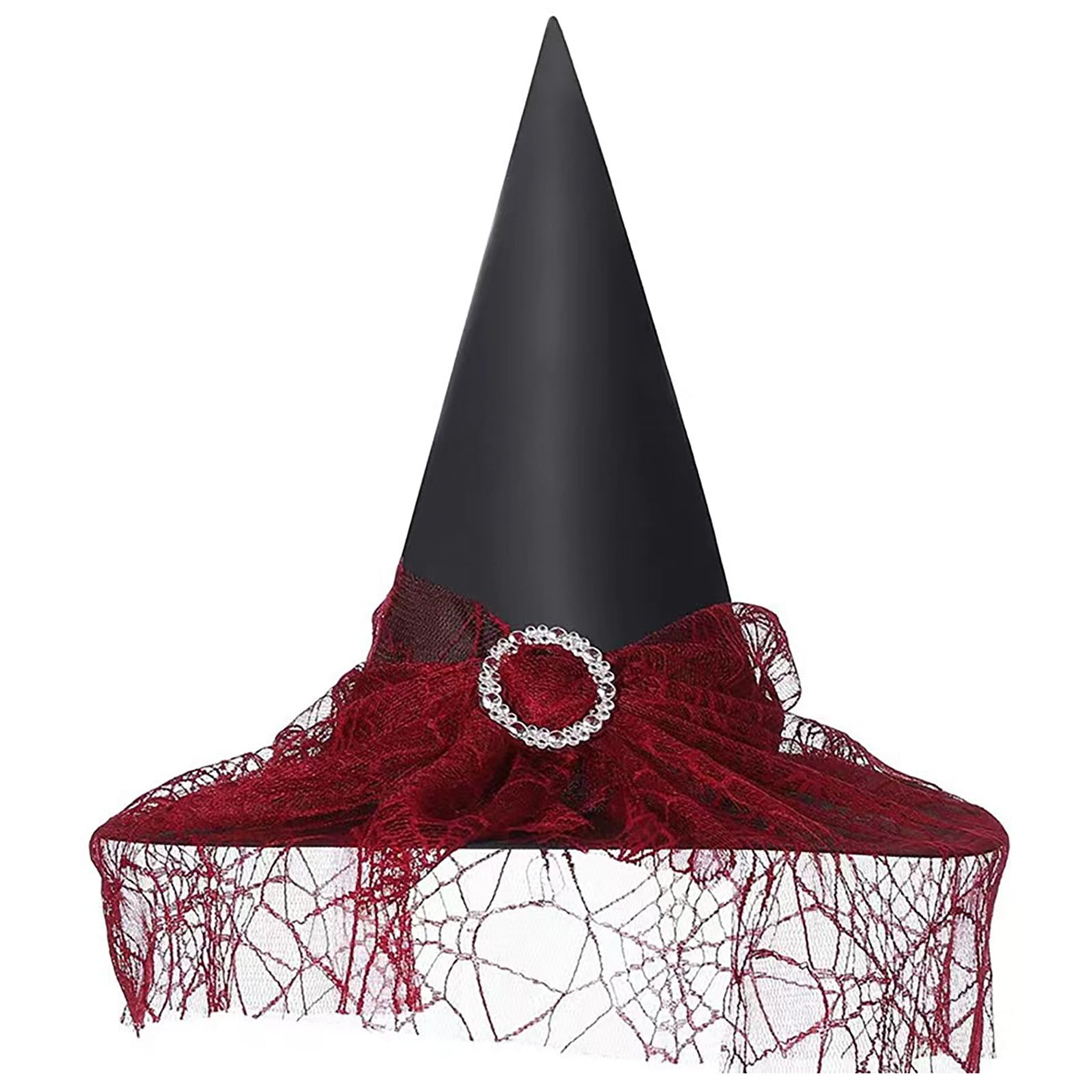 Mlqidk Halloween Witch Hat for Women Wizard Lace Veils Hats Men Women ...