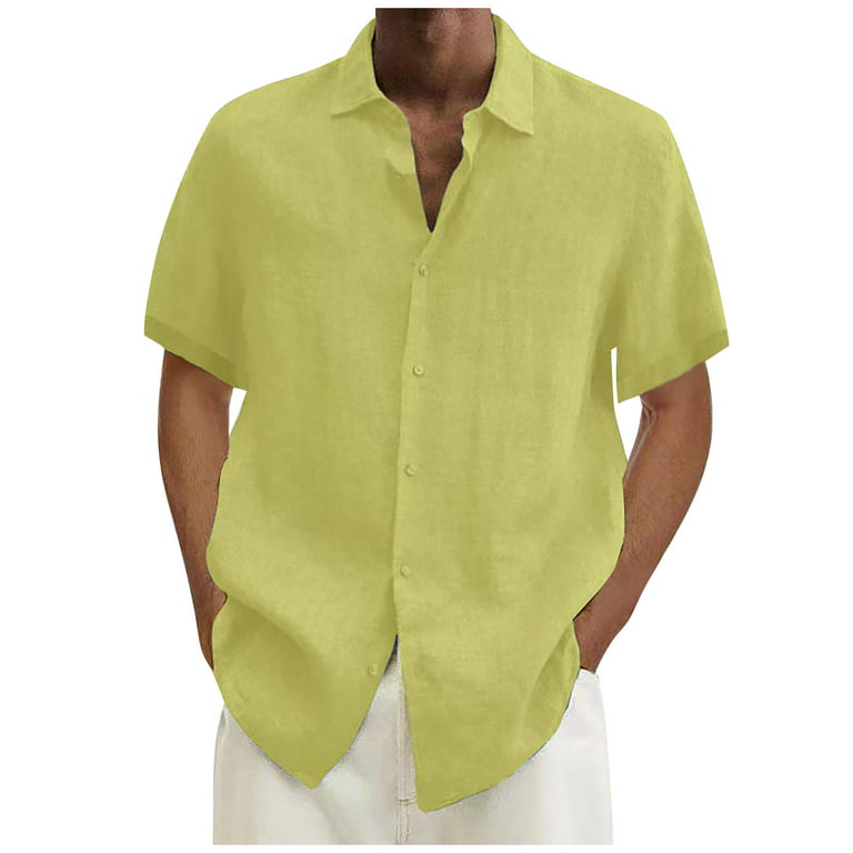 Alimens & Gentle Mens Linen Shirts Short Sleeve Button Down Shirts Casual  Summer Beach Tops Cotton Vacation Hawaiian Shirts