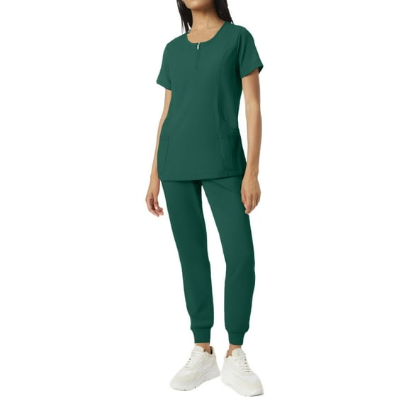 Mlqidk Healing Hands Scrubs for Women Breathable Medical Uniform Set Crew Neck Top and Pants with Pockets Nurse Scubs Dark Green M