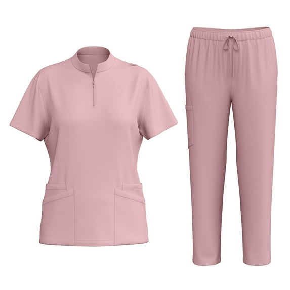 Mlqidk Healing Hands Scrubs for Women Breathable Nurse Scubs Top & Jogger Pant with Pockets Medical Uniform Set Pink XL