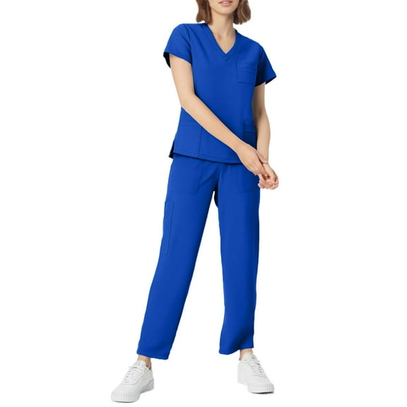 Mlqidk Healing Hands Scrubs for Women V Neck Top & Jogger Pant with Pockets Cool Stretch Scrubs Set Nurse Scubs Royal Blue XL