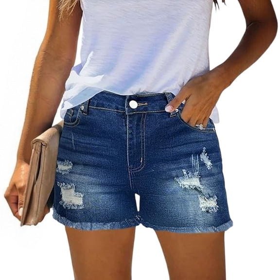Mlqidk Jean Shorts for Women Cut Off Stretchy Casual Summer Denim Shorts High Waisted Comfy Fashion Hot Short Pants with Pockets Dark Blue M