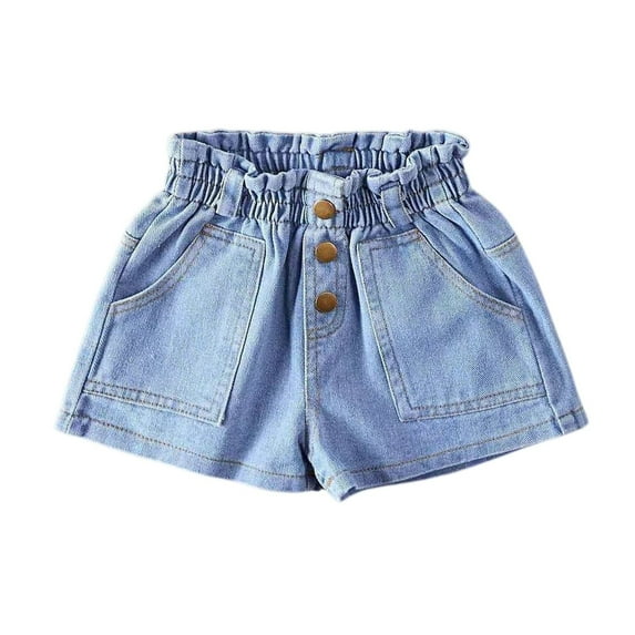 Mlqidk Jeans Shorts for Girls Size 10-12 Beach Wide legs Shorts Summer Children Plus Size Elastic Jeans Shorts with Pocket Blue 3-4 Years
