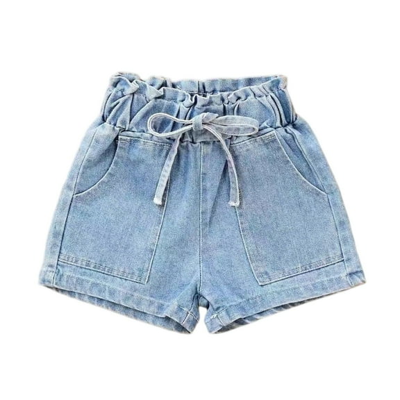 Mlqidk Jeans Shorts for Girls Size 10-12 Sports Wide legs Shorts Summer Kid Cute Elastic Jeans Shorts with Pocket Sky Blue 5-6 Years