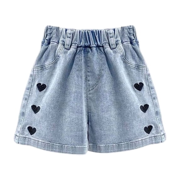 Mlqidk Jeans Shorts for Girls Size 10-12 Summer Athletic Elastic Belt Jeans Shorts Girl Cute Wide legs Shorts with Pocket Black 3-4 Years