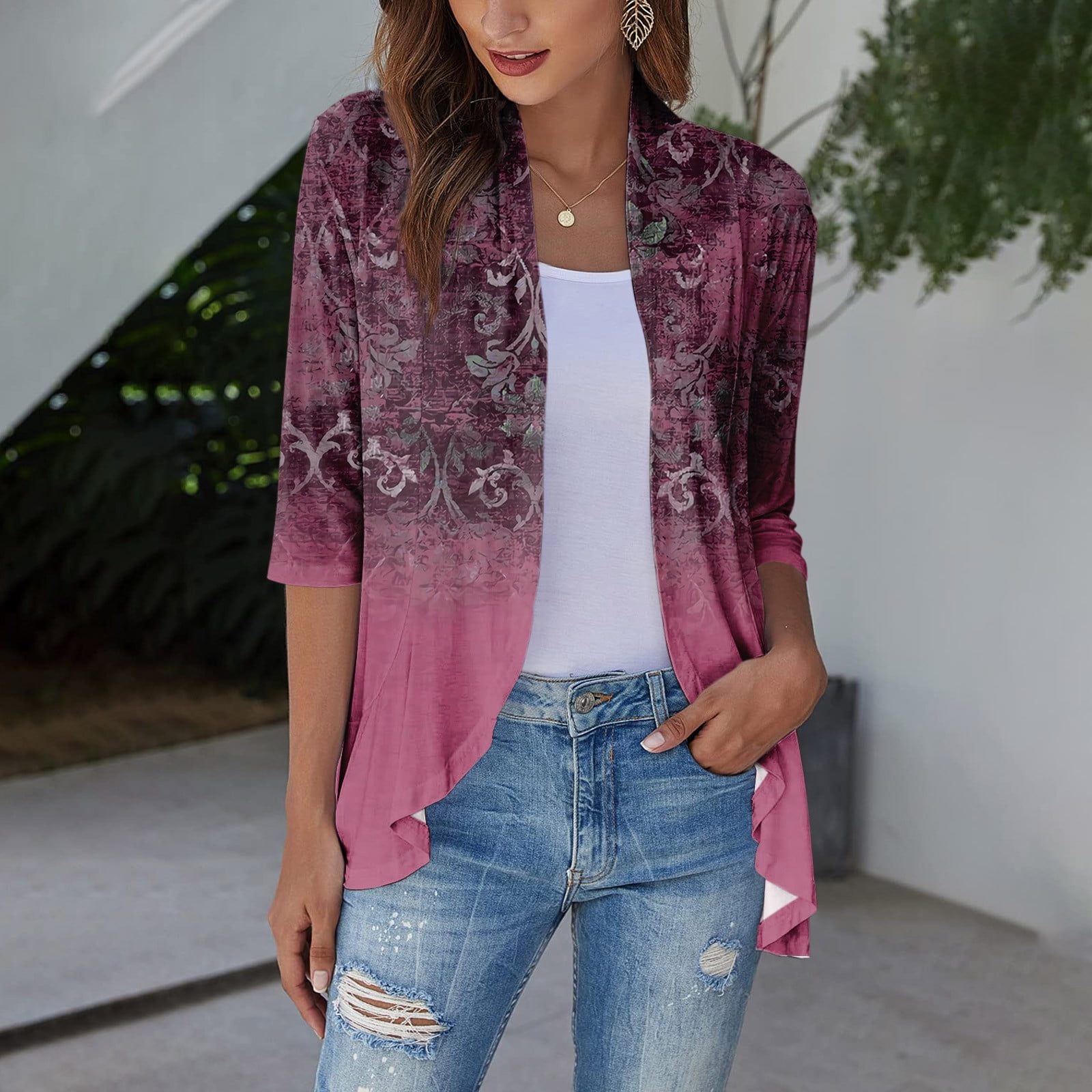 Mlqidk Light Weight Cardigan Women 3/4 Sleeve Summer Shrugs for Women