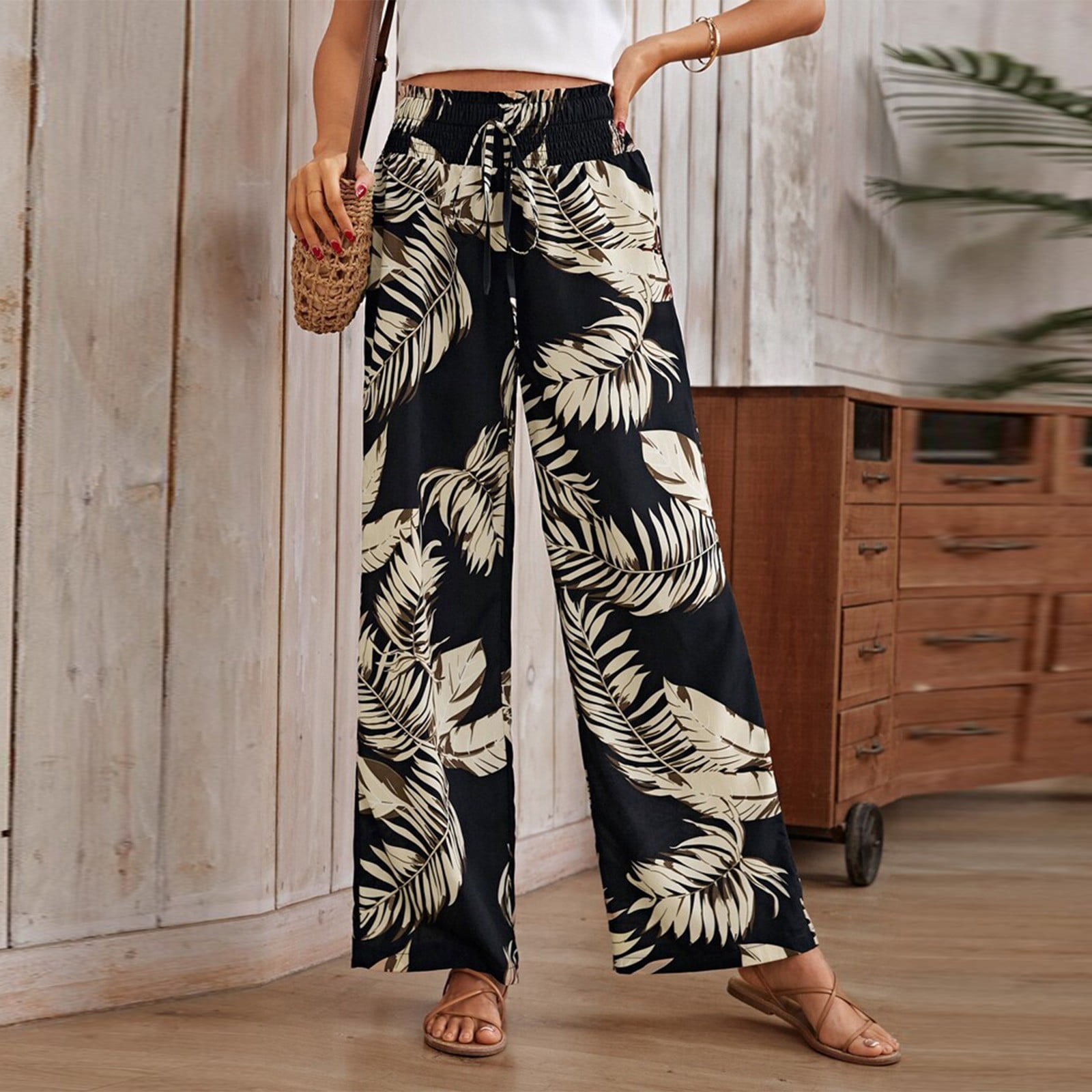 Mlqidk Lightweight Summer Pants Women Tropical Plus Size High Waist ...