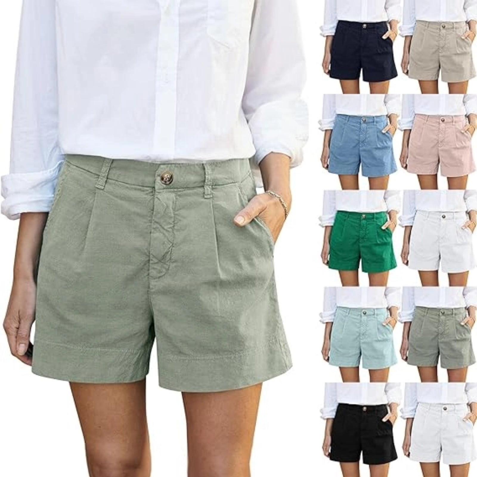 TQWQT Linen Bermuda Shorts for Women Dressy Casual Chino Shorts Wide — free download
