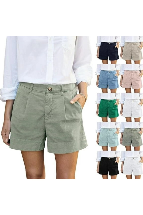 Linen Bermuda Shorts for Women Dressy Casual Chino Shorts Wide Leg High Waisted Trendy Summer Hiking Shorts with Pockets Khaki XL