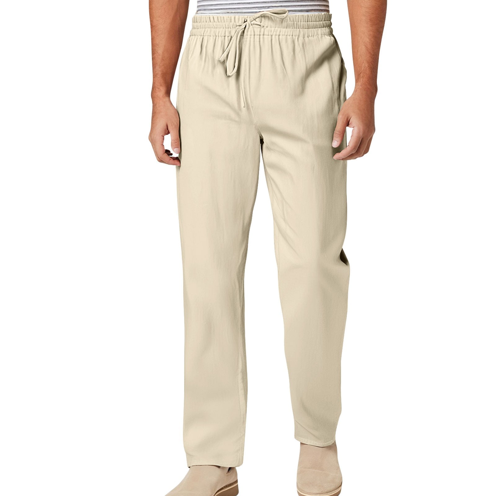 Mlqidk Linen Pants Men Casual Drawstring Elastic Waisted Wide Leg Pants ...