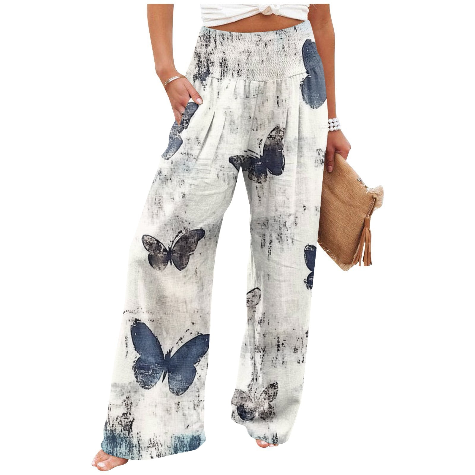 High Waist Loose Fit Floral Linen Pants main image 0