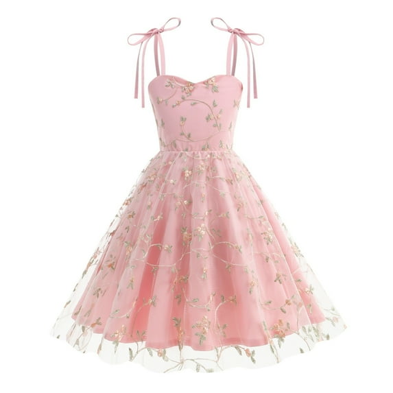 Mlqidk Little Girls Dresses Size 10-12 Layered Tie Shoulder Princess Sleeveless Dress Flowy Casual Ruffle Lace Sundress Pink 7-8 Years