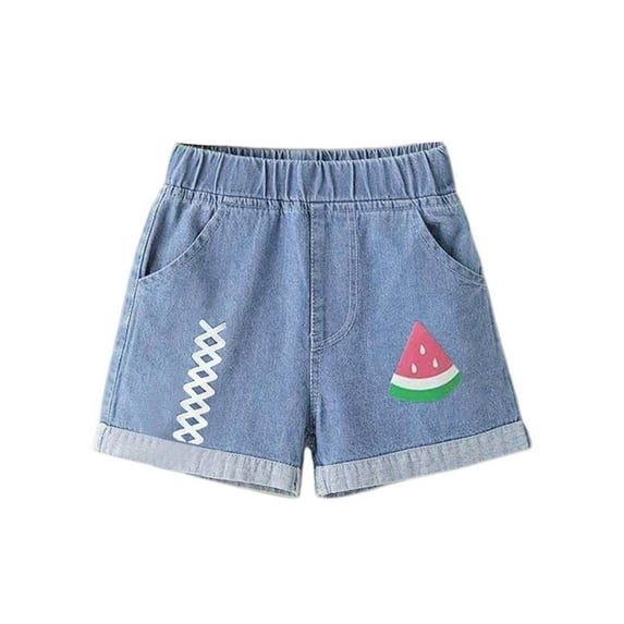 Mlqidk Long Shorts for Girls Size 10-12 Summer Elastic Jeans Shorts Little Girls Cute Wide legs Mini Shorts with Pocket Watermeloned 9-10 Years