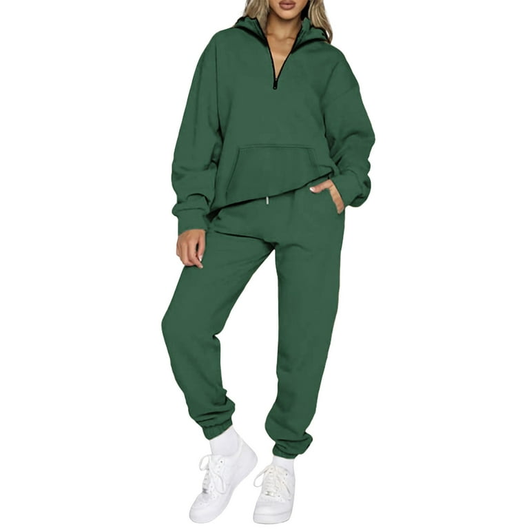 Mlqidk Matching Sets for Women Half Zip Hoodie Sweatshirt Tracksuit &  Oversized Jogger Sweatpants Y2k Sweatsuit Set with Pockets Green XXL