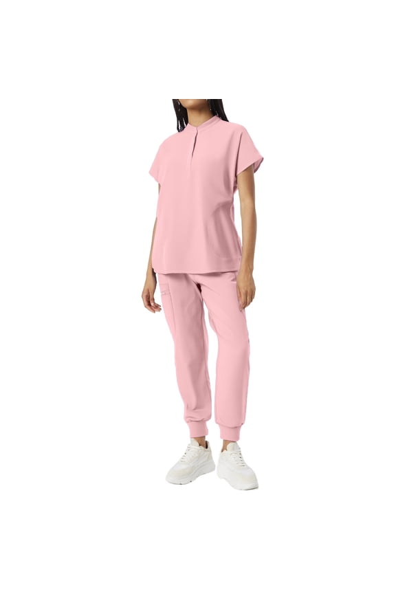 Mlqidk Medical Scrub Sets for Woman Breathable Nurse Uniform Crew Neck Top and Pants with Pockets Medical Scrub Set Pink M