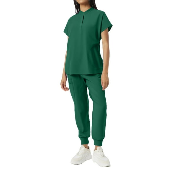 Mlqidk Medical Scrubs for Women Set Cool Stretch Medical Scrub Set Crew Neck Top & Jogger Pant with Pockets Nurse Uniform Dark Green L