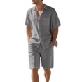 thumbnail image 1 of Mlqidk Men's 2 Piece Cotton Short Sets Casual Short Sleeve Button Down Shirts Fashion Short Pants Sets Summer Beach Vacation Outfits Gray 3XL, 1 of 6