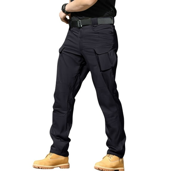 Mlqidk Men's Cargo Tactical Pants Durable Ripstop Water Resistant Work Cargo Pants Stretch Hiking Fishing Pants Casual Trousers with Pockets Black L