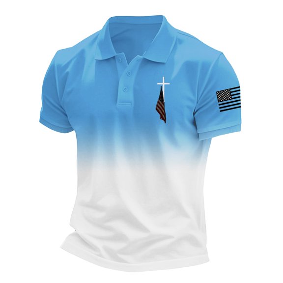 Mlqidk Men's Golf Polo Shirts American Flag 4th Of July Polo Shirt Casual Quick Dry Red White and Blue Tee Top Regular Fit Short Sleeve Collared Shirt Sky Blue M