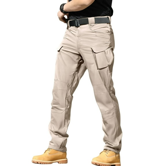 Mlqidk Men's Tactical Cargo Pants Ripstop Water Resistant Work Pants Quick Dry Camping Fishing Pants Relaxed Fit Trousers with Pockets Khaki 3XL